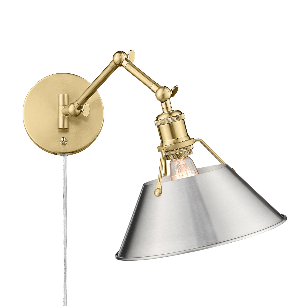 Yep by Golden Lighting Orwell 1-Light Swing Arm Wall Lamp in Brushed Champagne Brass & Pewter shade